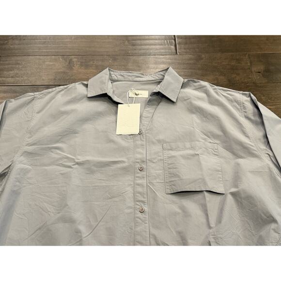 MOIA Womens SkyBlue V Box Shirt Button Up Long Sleeve One Size Shirt NWT $148 - Picture 4 of 9